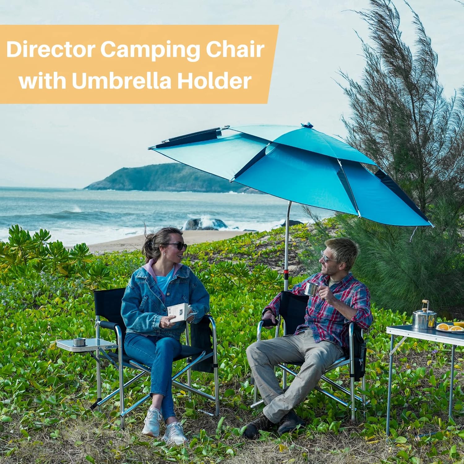Lightweight Director Camping Chair with Side Table Khaki
