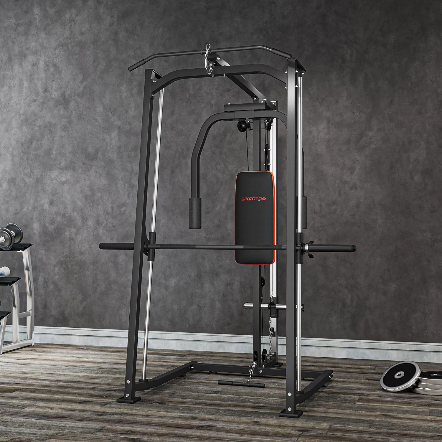 3 In 1 Smith Machine Power Cage Dual Cable Pulley Home Gym Rack