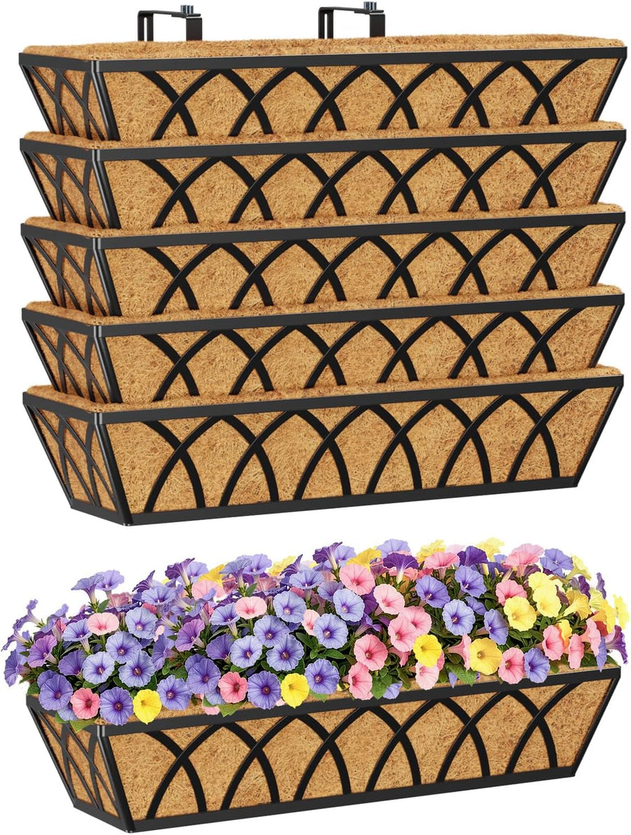 Window Box Planters 24in Set 6 Hanging Metal Trough Coco Liner