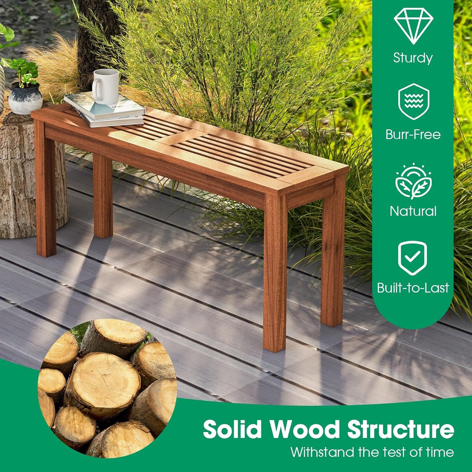 2 Seater Wooden Garden Bench Slatted Patio Seat 100cm