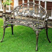 Metal Garden Bench 100cm Outdoor Patio Seat with Backrest Bronze