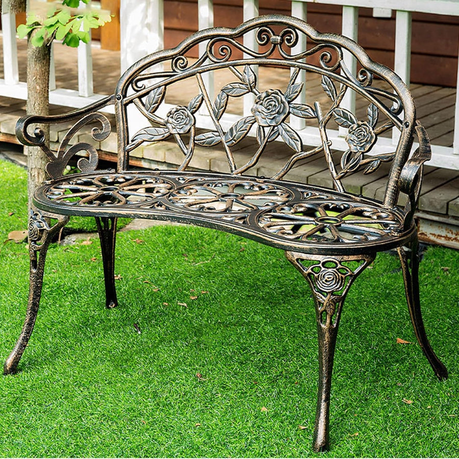 Metal Garden Bench 100cm Outdoor Patio Seat with Backrest Bronze