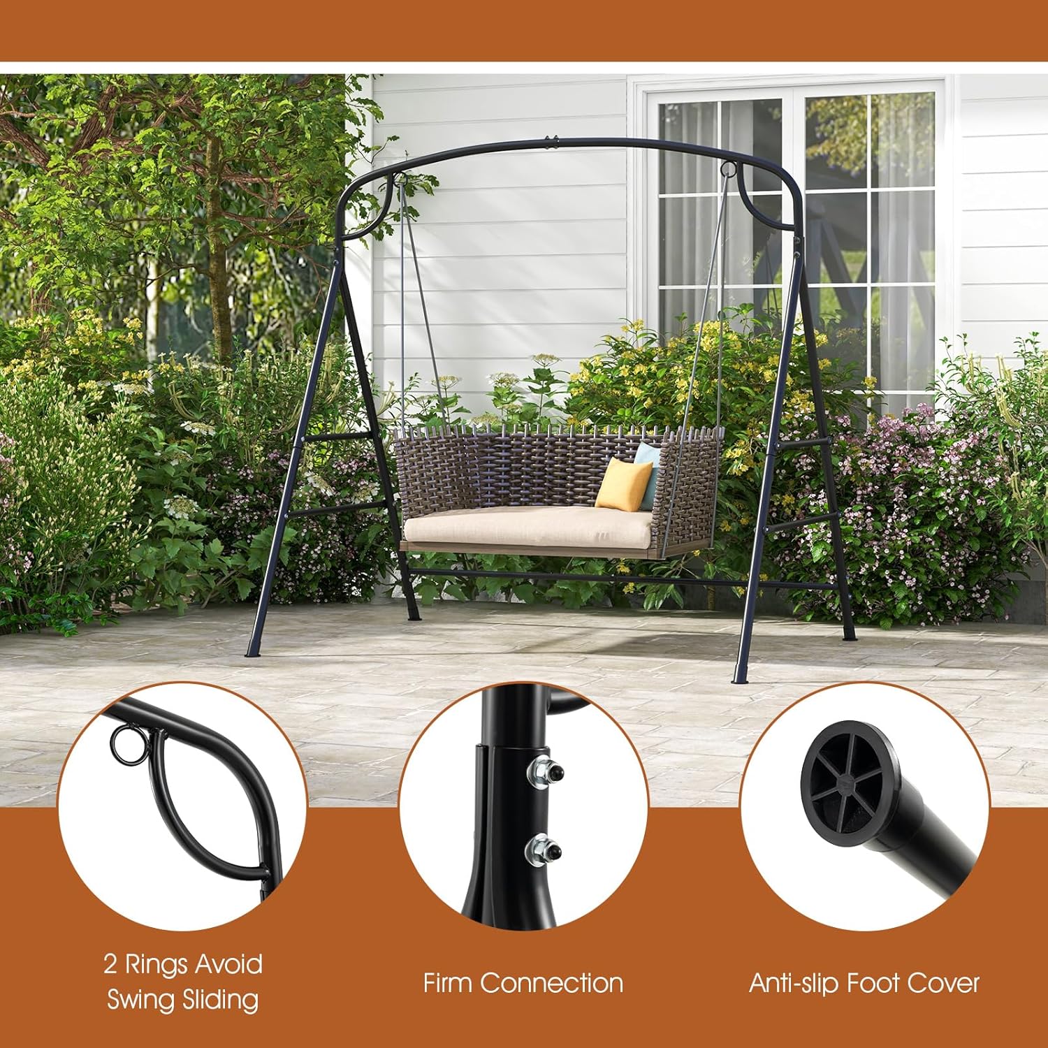 Outdoor Metal Swing Frame A Shape Stand Black 240kg