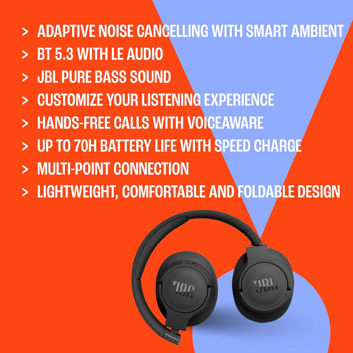 Wireless Over Ear Bluetooth Headphones ANC 70 Hour Battery