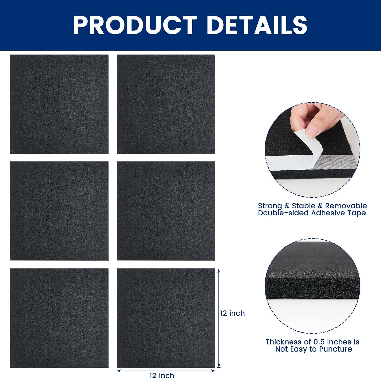 Dartboard Wall Protector Felt Tiles 6 Pack Self Adhesive 12x12