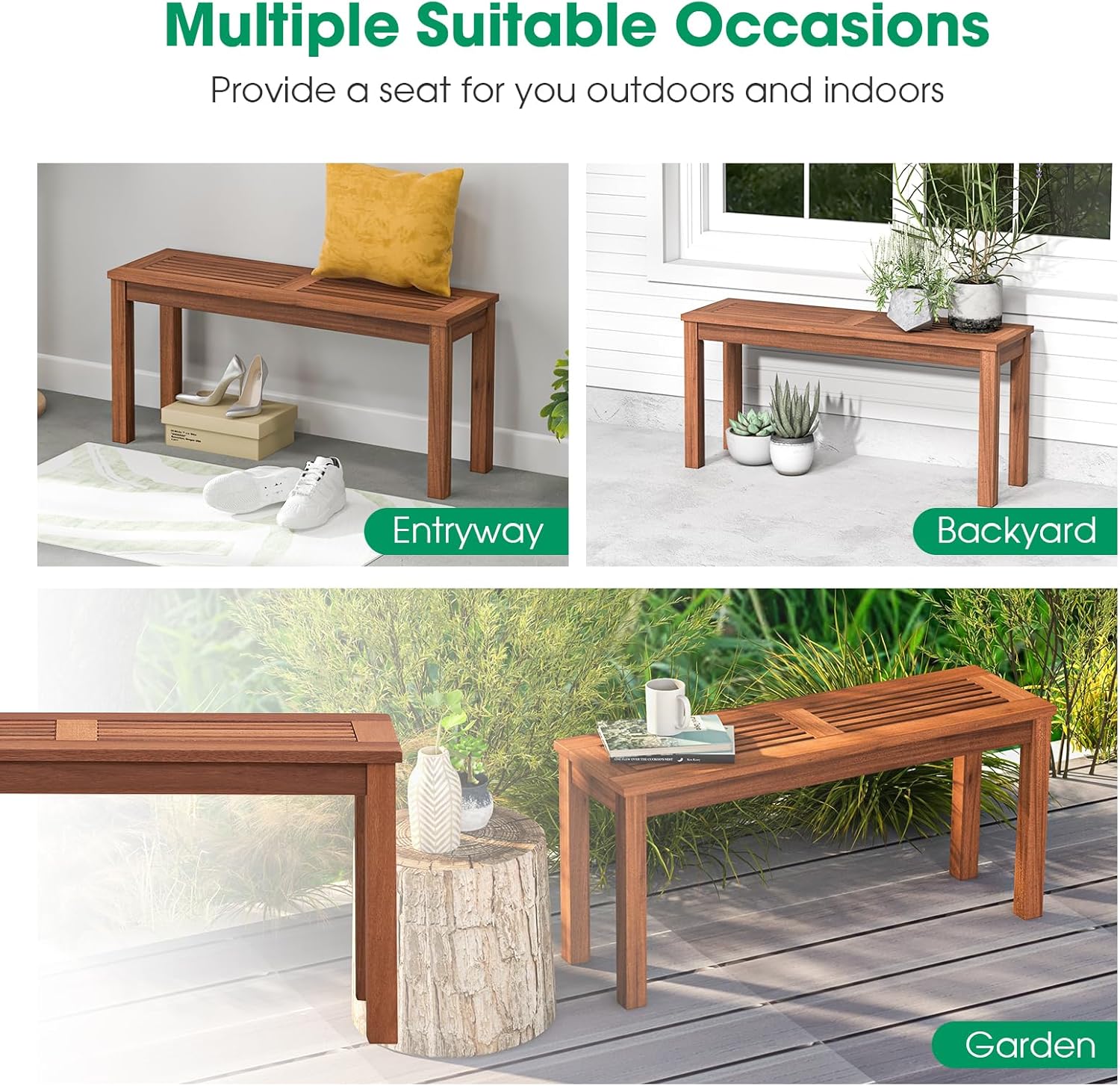2 Seater Wooden Garden Bench Rustic Slatted Patio Seat
