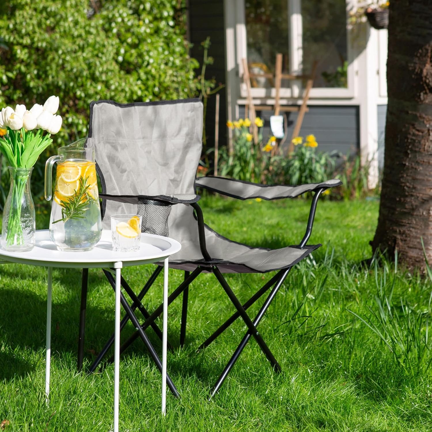 Folding Camping Chairs Pack of 4 Beige Canvas Outdoor Seats