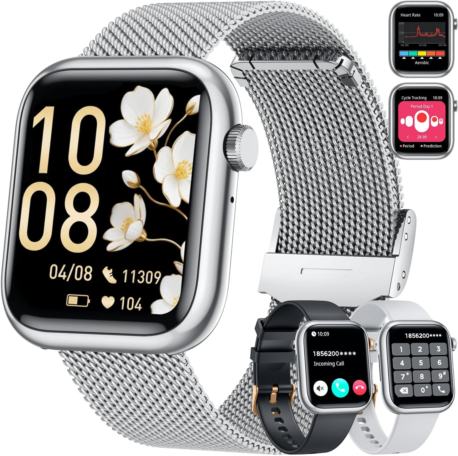 Women Smart Watch Fitness Tracker Call Heart Rate 3 Straps