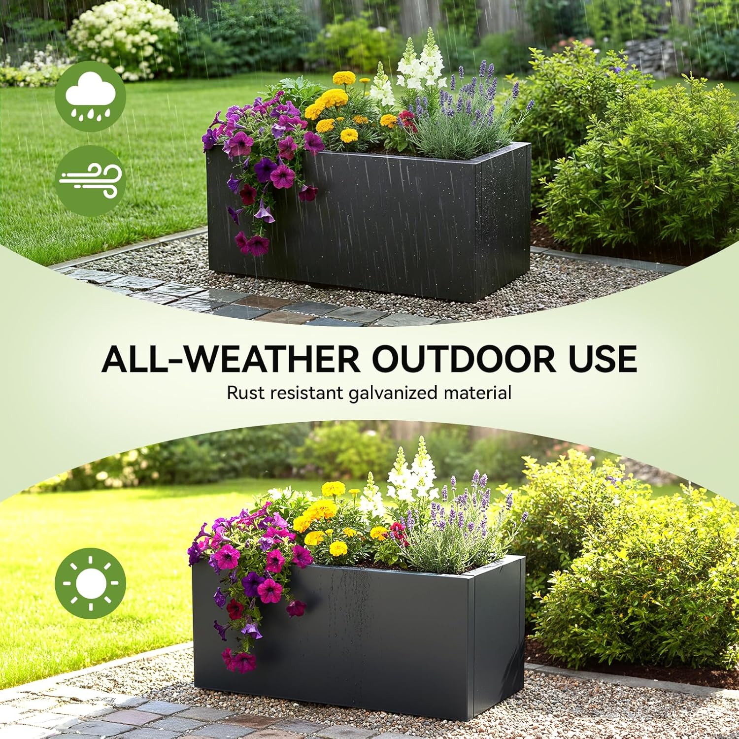 Raised Garden Bed Galvanised Steel Planter Box 60L Outdoor Black