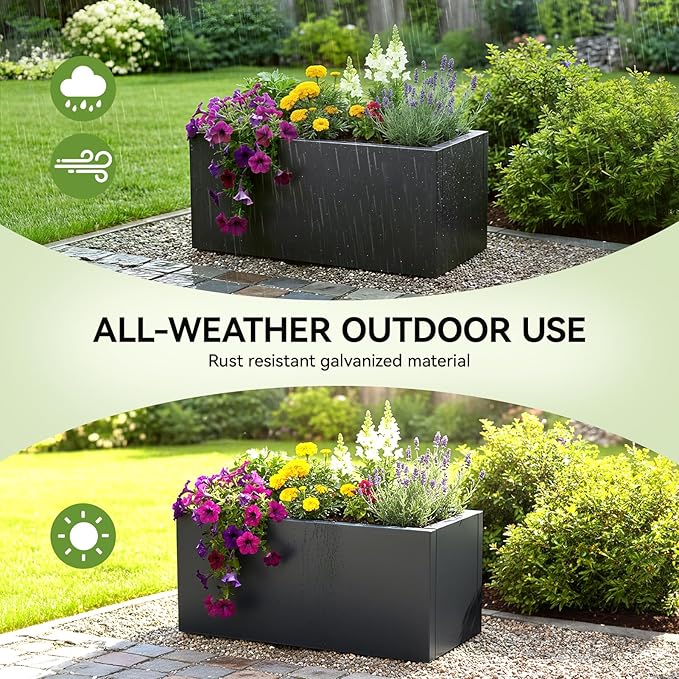 Raised Garden Bed Galvanised Steel Planter Box 70L Outdoor Black
