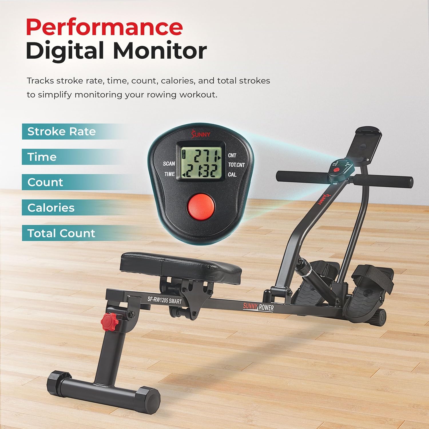 Compact Rowing Machine Hydraulic Rower 12 Resistance Levels