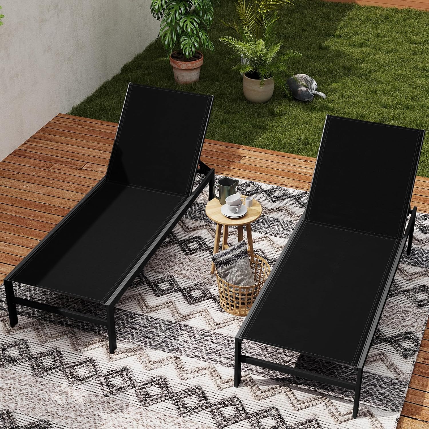 6 Level Aluminum Sun Lounger Recliner Chair Black