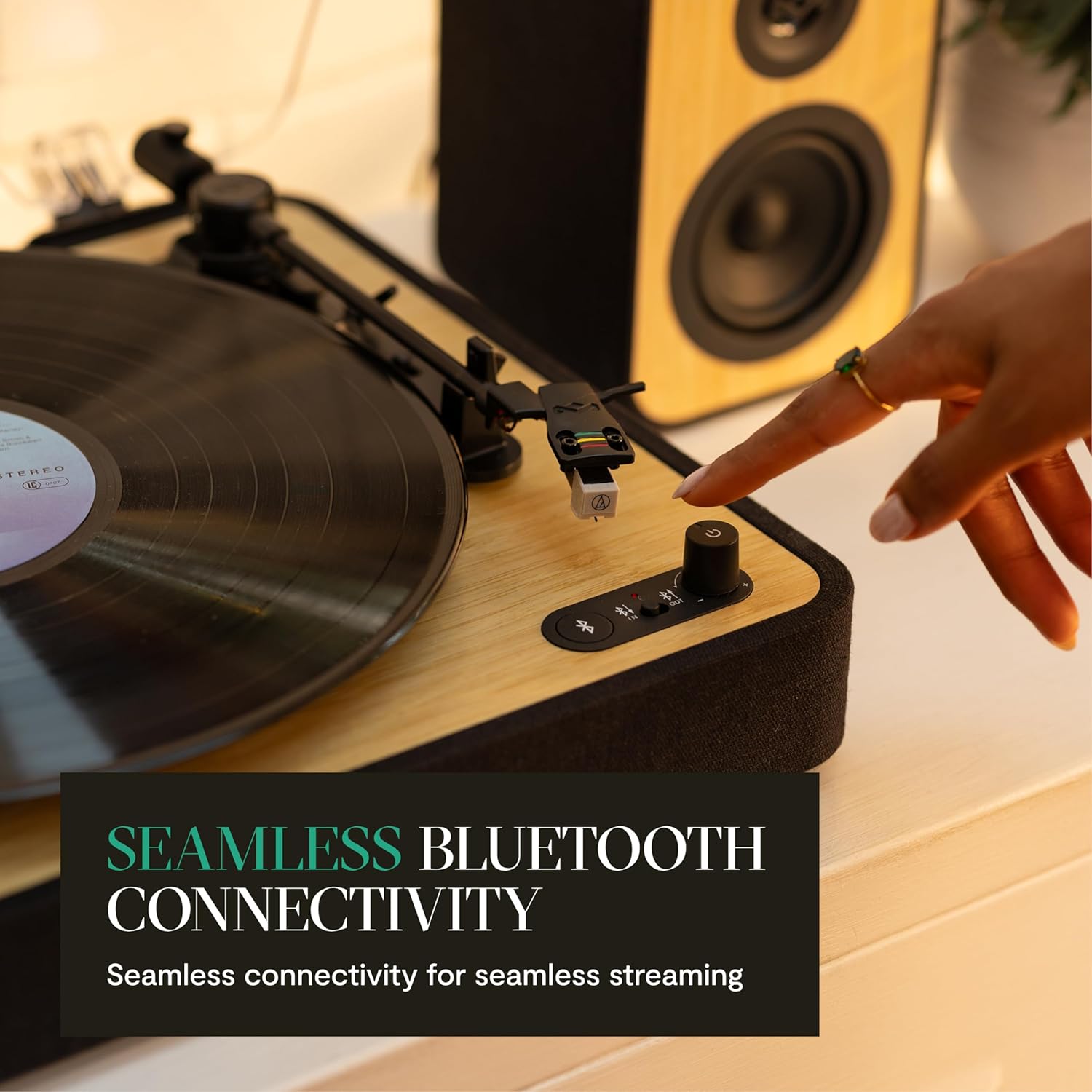 Wireless Bluetooth Turntable with Speakers & Eco Bamboo Vinyl Player