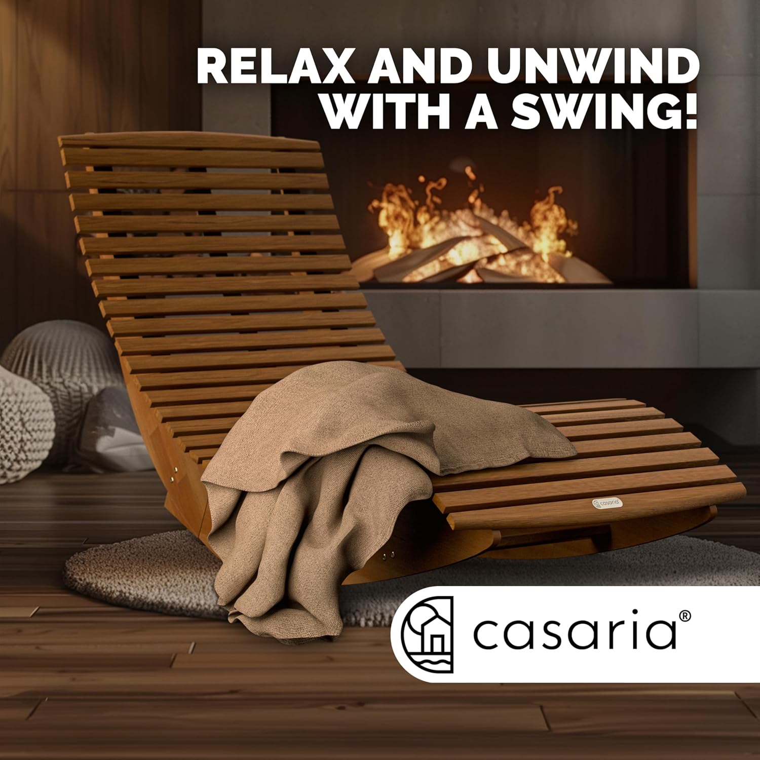 Wooden Rocking Sun Lounger Acacia Foldable Brown