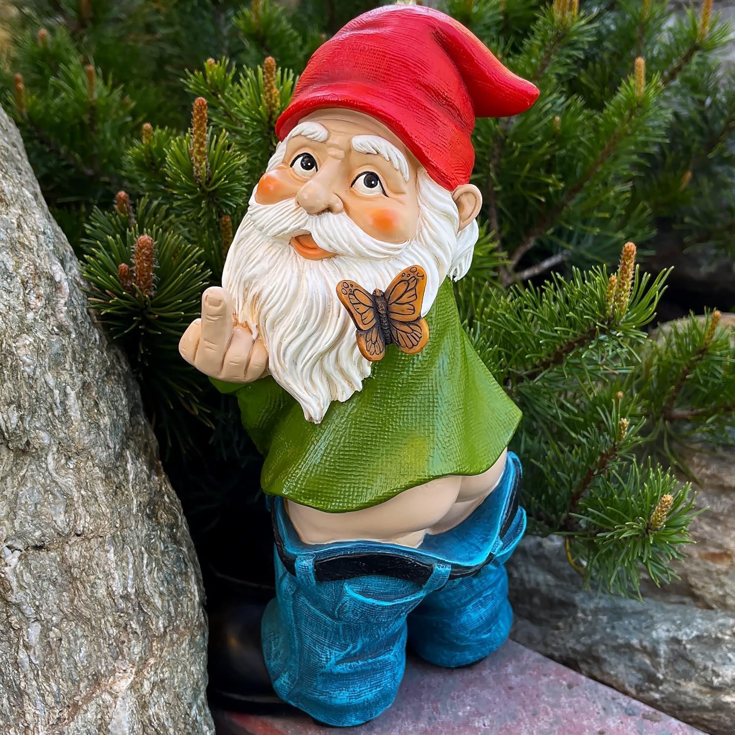 Funny Pants Down Garden Gnome Finger Resin Outdoor Decor