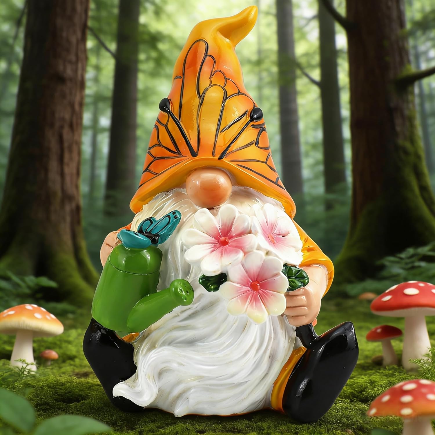 Butterfly Gnome Statue Spring Garden Decor Resin Elf Gift