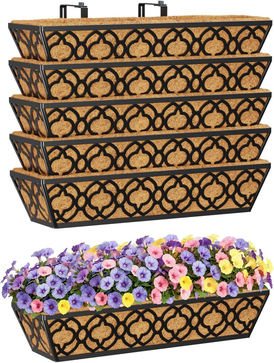 24in Railing Planter Box Set 6 Metal Trough Coco Liner