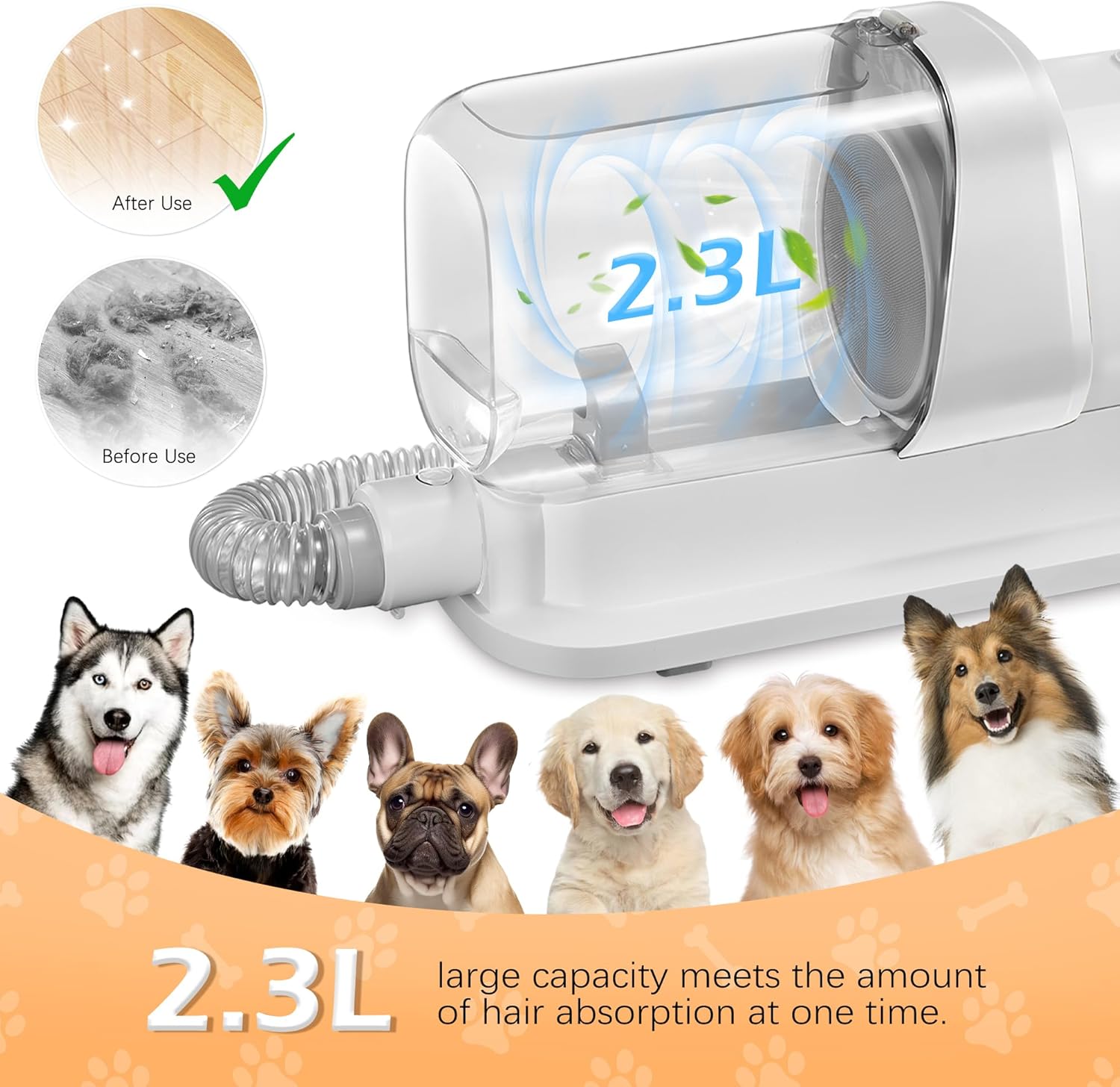 Dog Grooming Kit Vacuum 2.3L Low Noise 5 Tool Clippers Pet Hair