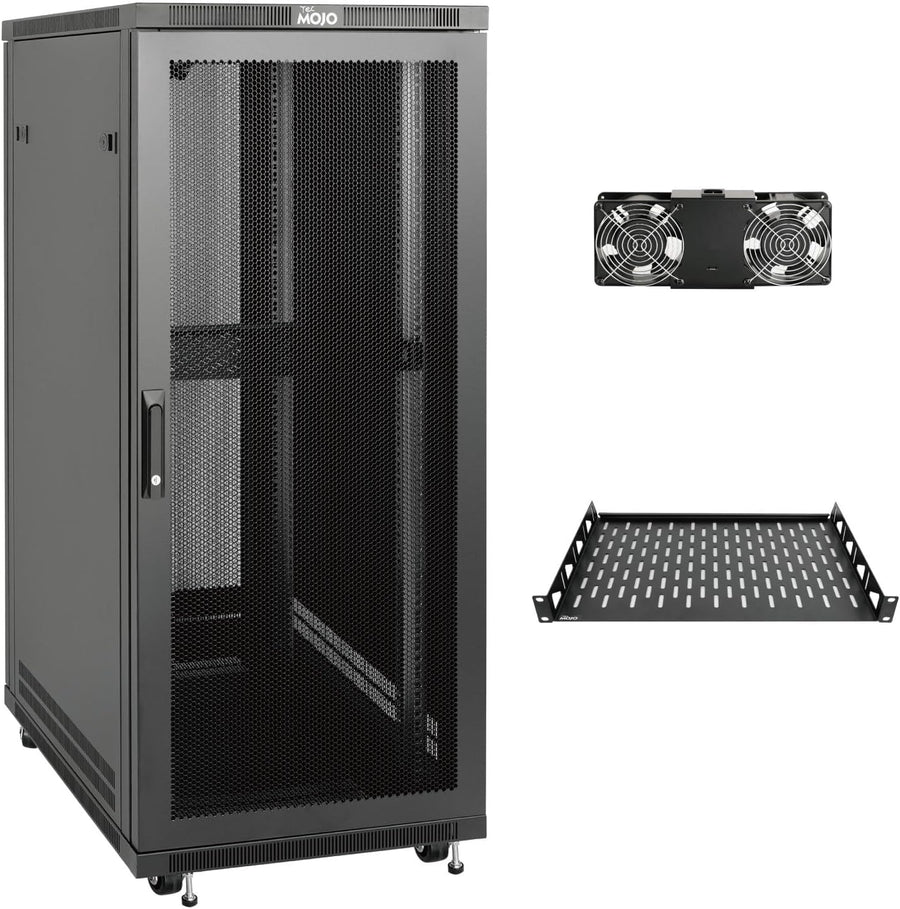 27U Free Standing Server Rack Mesh Door Assembled 600mm