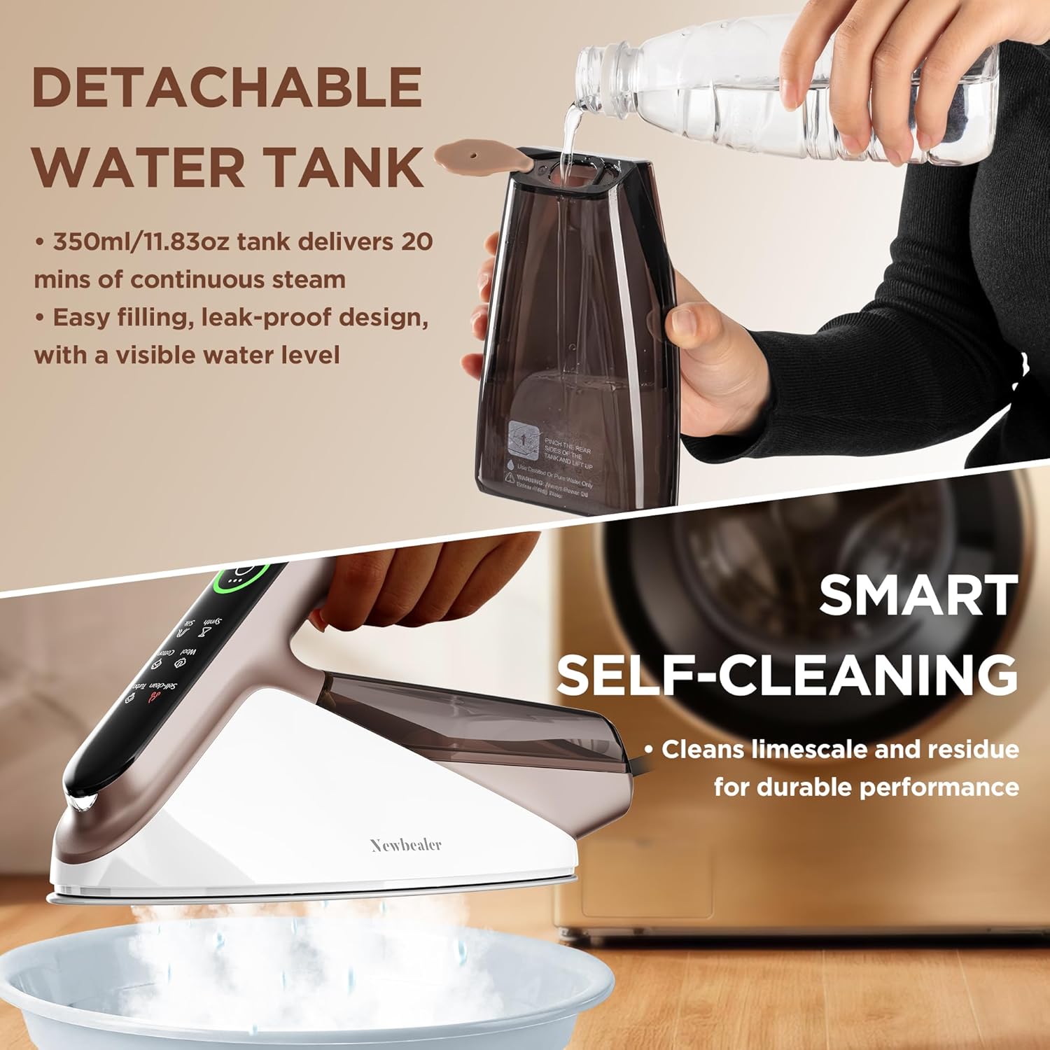 2400W Steam Iron 200g Boost Ceramic Soleplate Detachable Tank