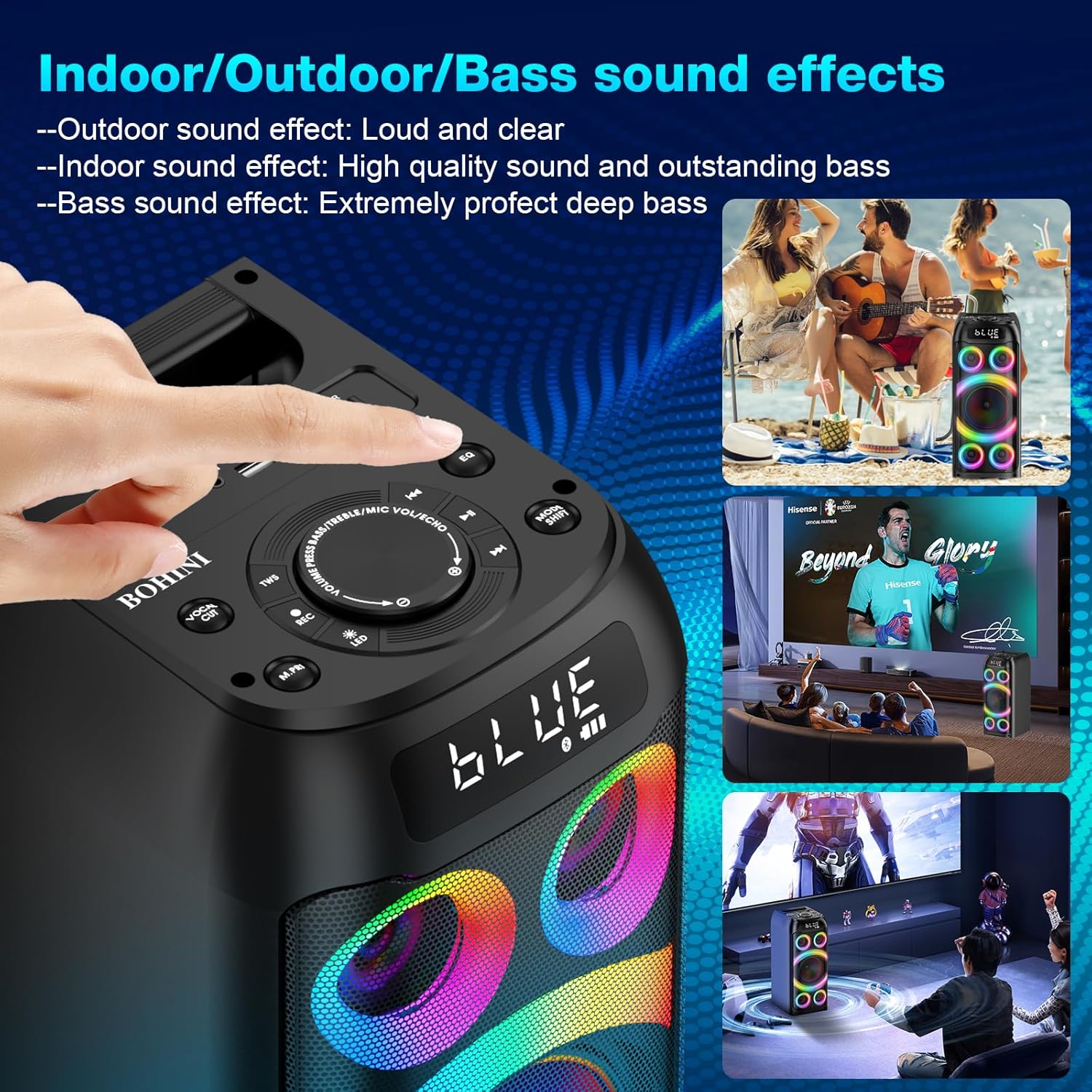 160W Portable Bluetooth Party Speaker Deep Bass LED TWS