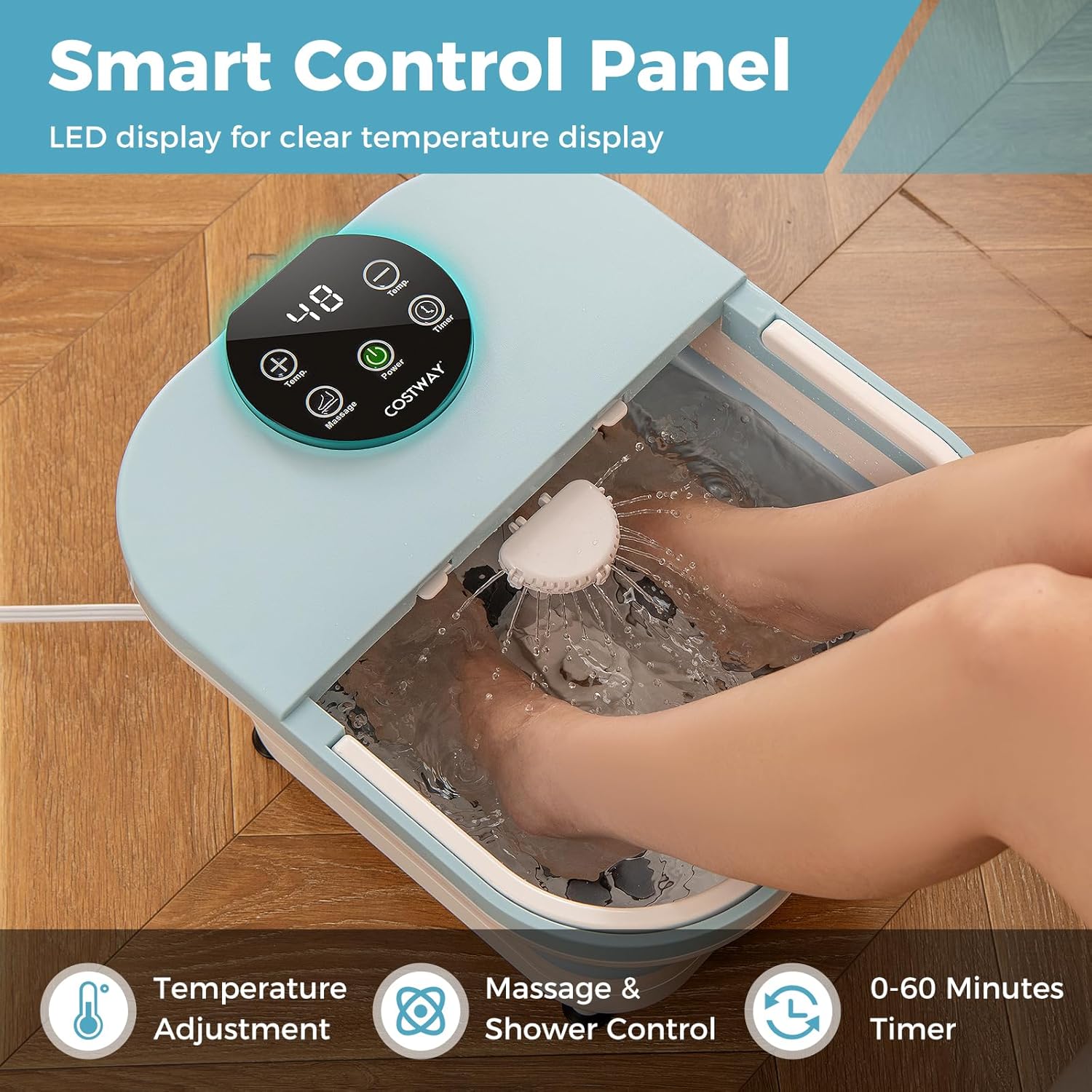 Collapsible Foot Spa Massager Heat Shower 30 Rollers Timer