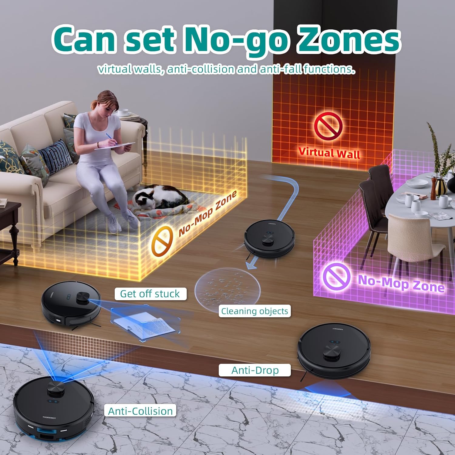 Robot Vacuum Mop Self Empty 4500Pa LiDAR WiFi Smart Clean
