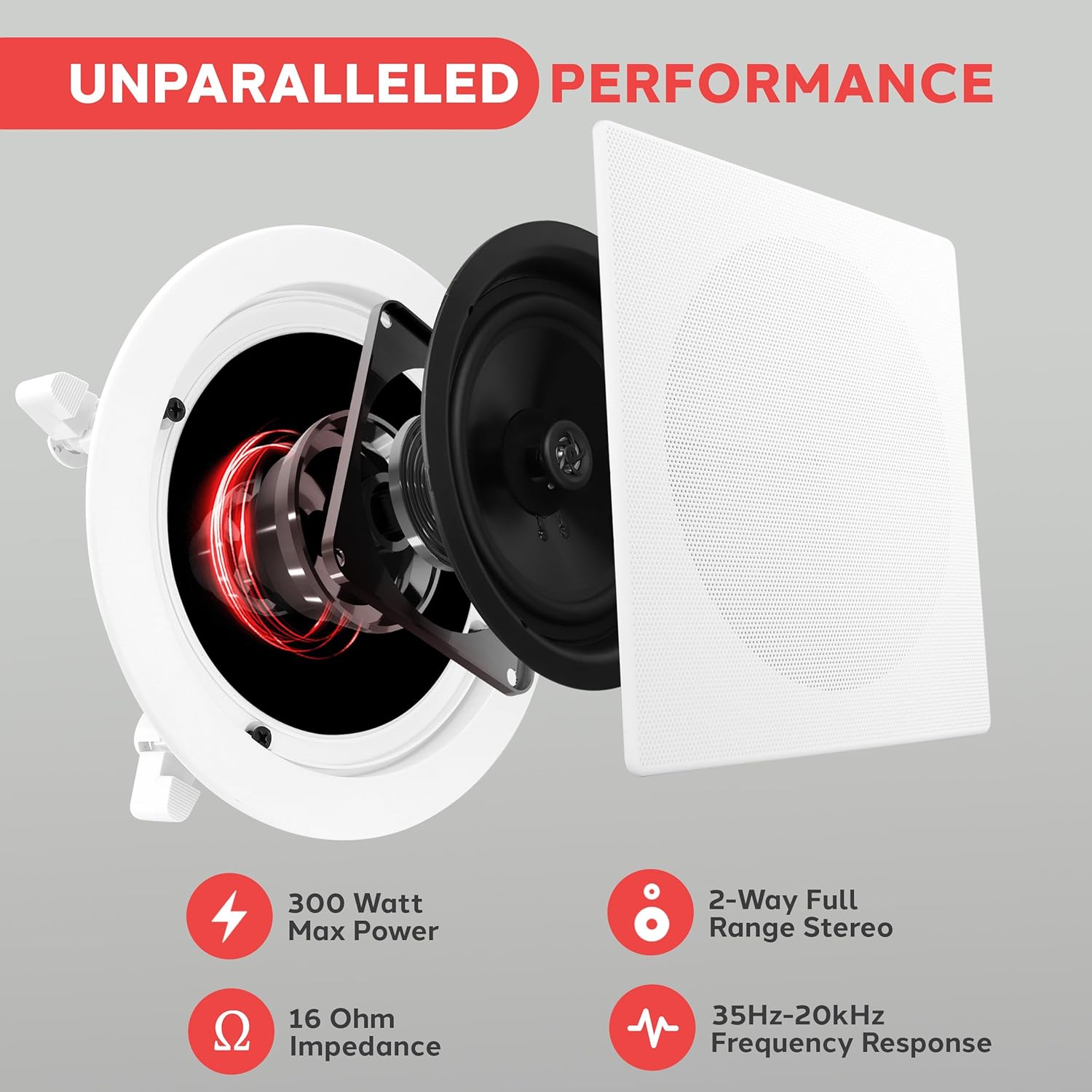 10 Inch In Ceiling Wall Speakers 300W Flush Mount Stereo Pair