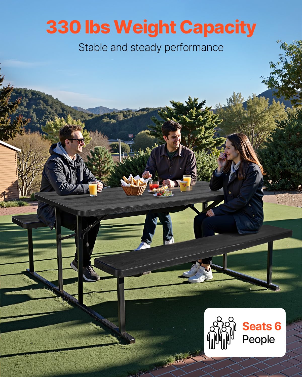 6FT Folding Picnic Table Bench Set Outdoor Patio w/Umbrella Hole