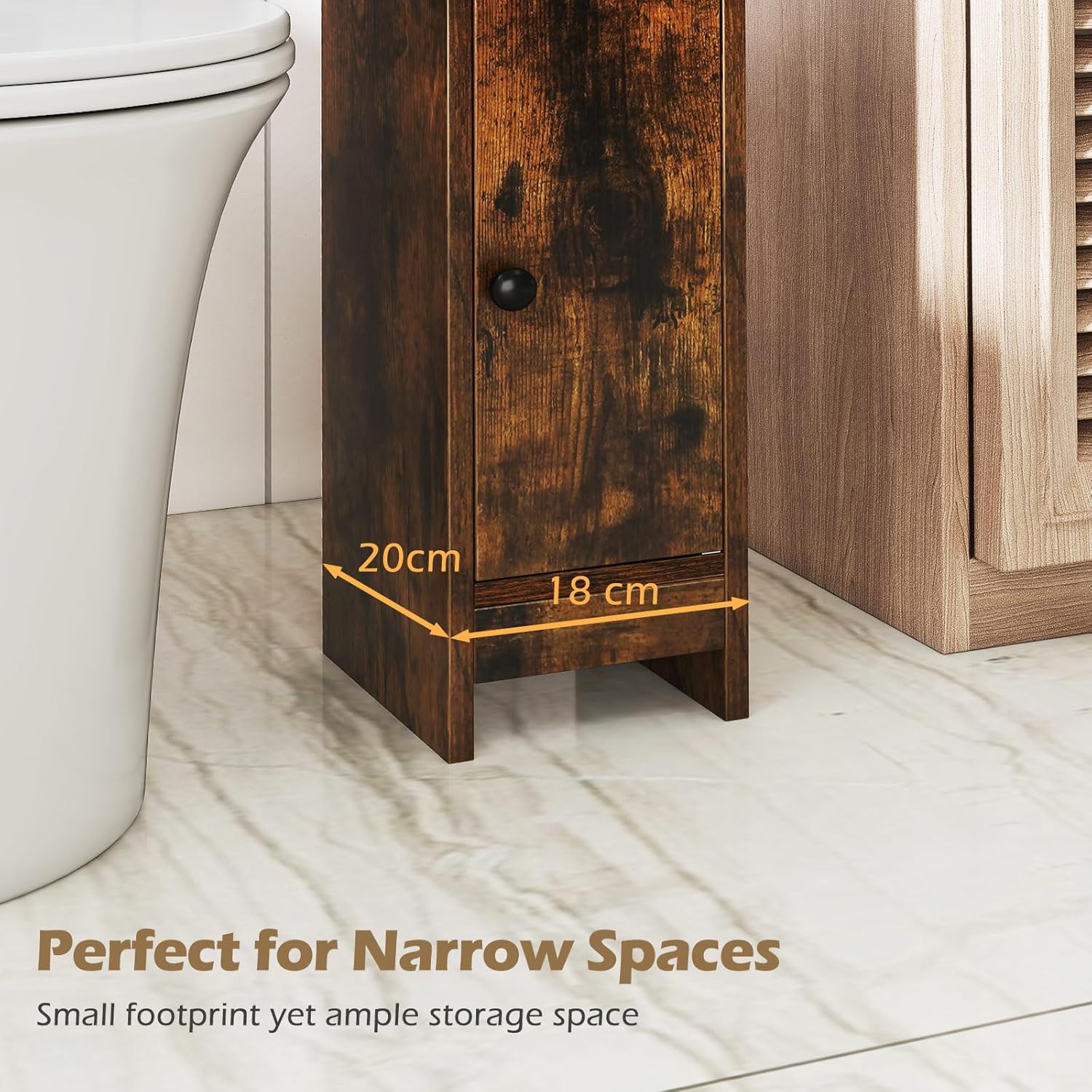 Slim Bathroom Floor Cabinet Toilet Paper Storage Rustic Brown