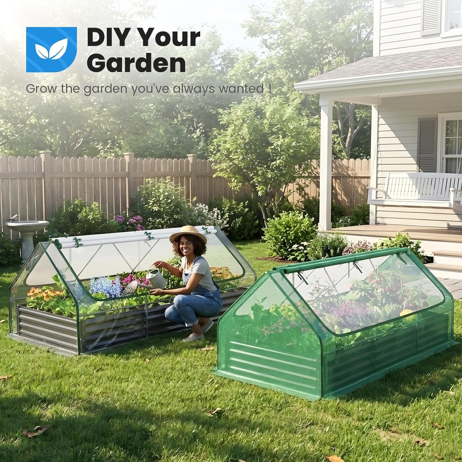 Large Raised Garden Bed with Greenhouse Cover 240x120cm Steel