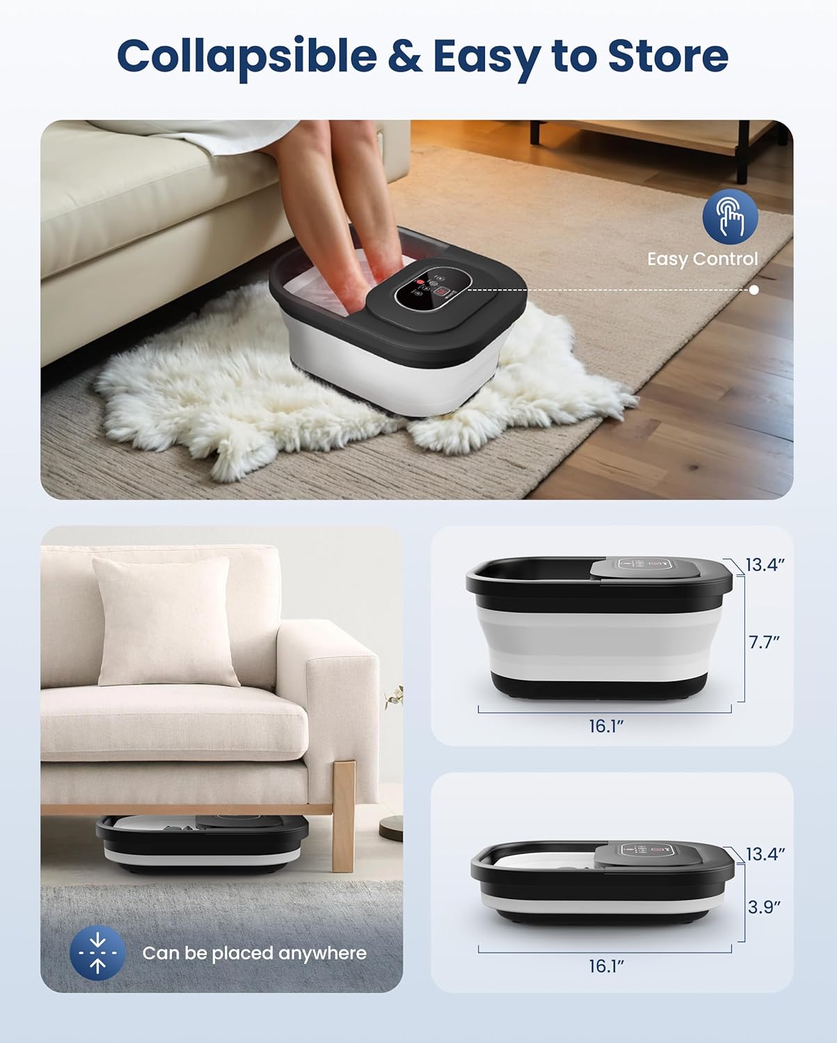 Foldable Foot Spa Massager Heat Bubble 3D Rollers Timer Bath