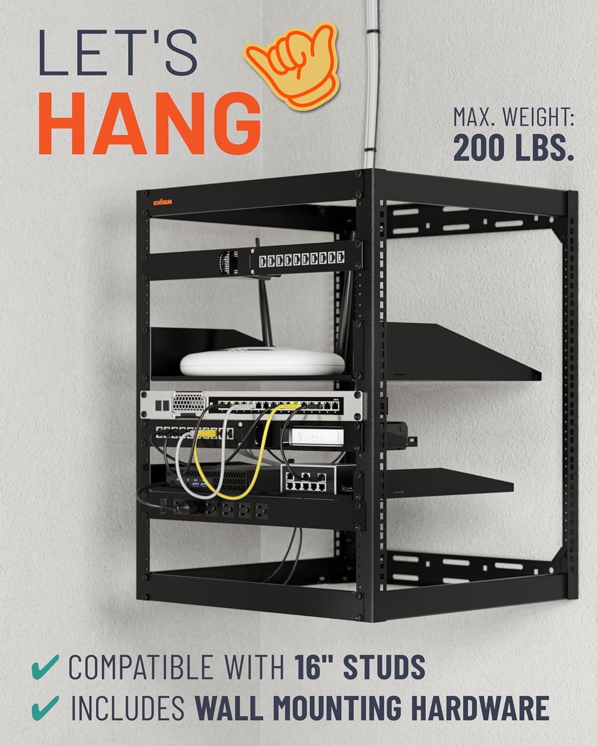15U Open Frame AV Server Rack Wall Mount Black