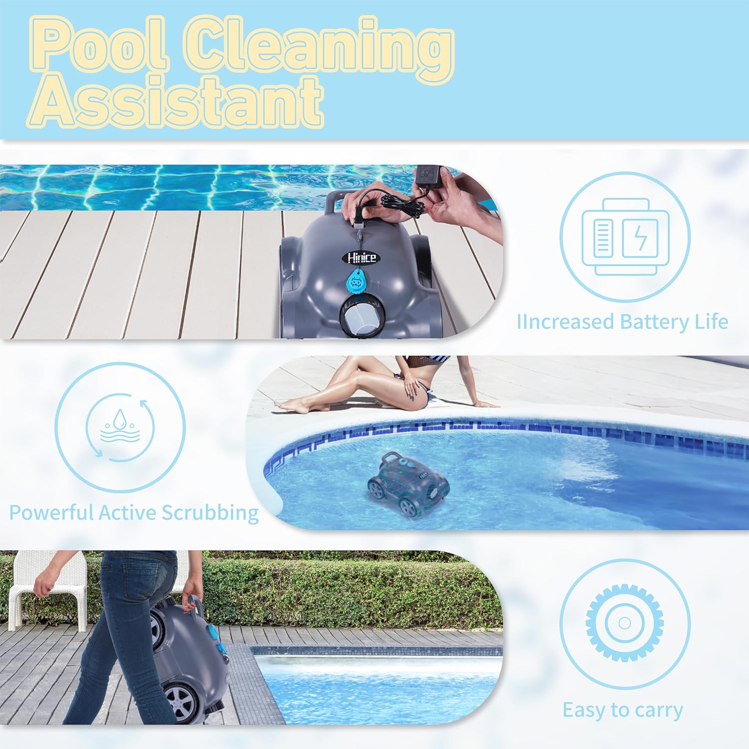 Cordless Pool Vacuum Robot 150min Runtime Auto Cleaner 2200SqFt