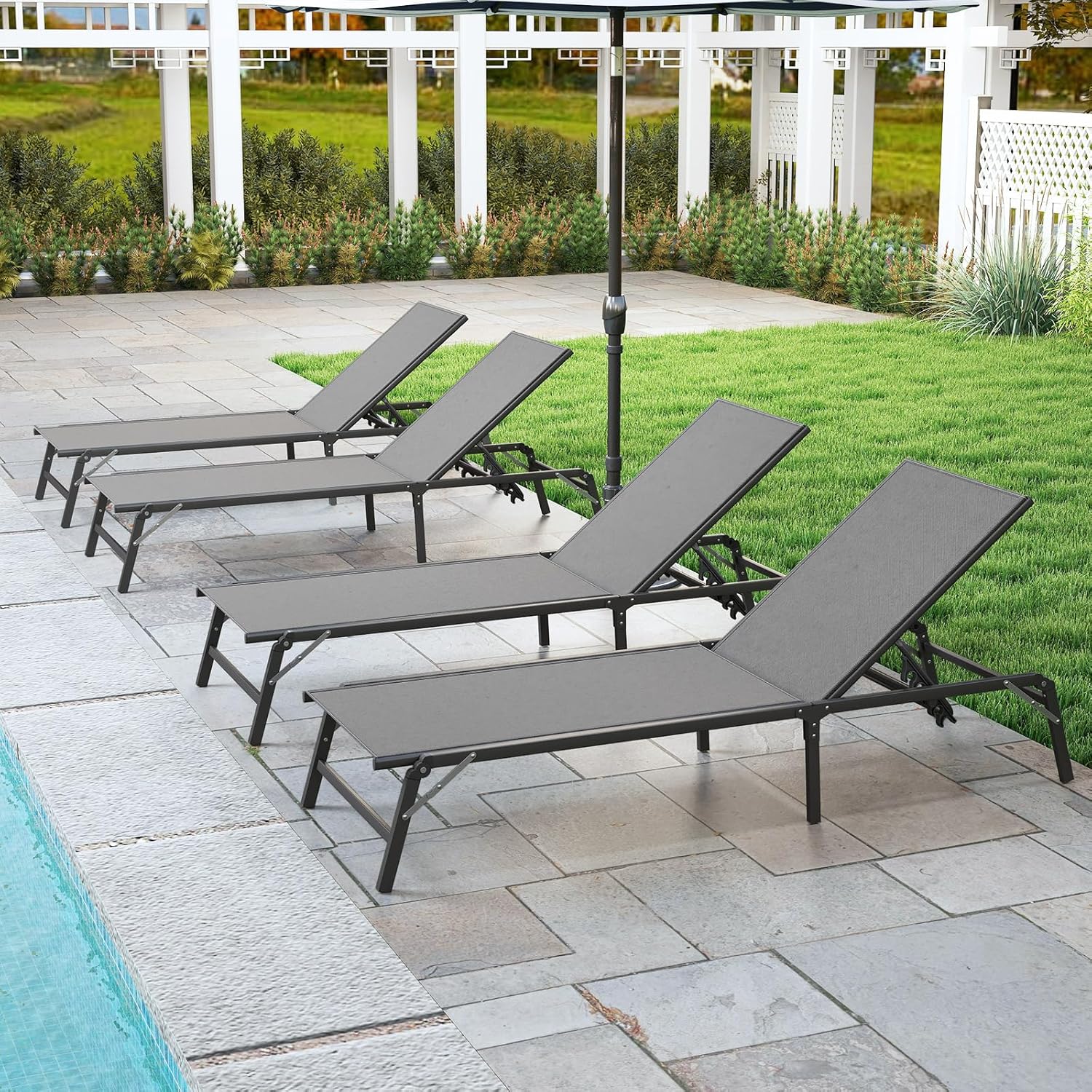 Folding Sun Lounger 5 Position Reclining Garden Chair Grey