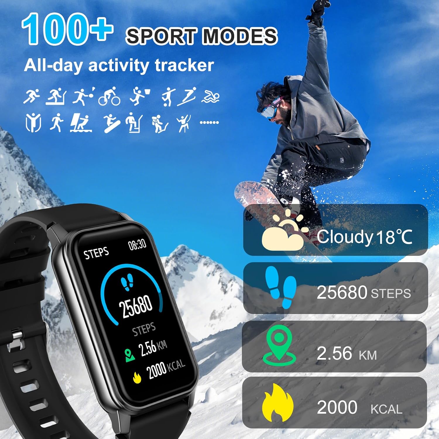 Fitness Tracker Heart Rate Sleep Blood Oxygen Watch