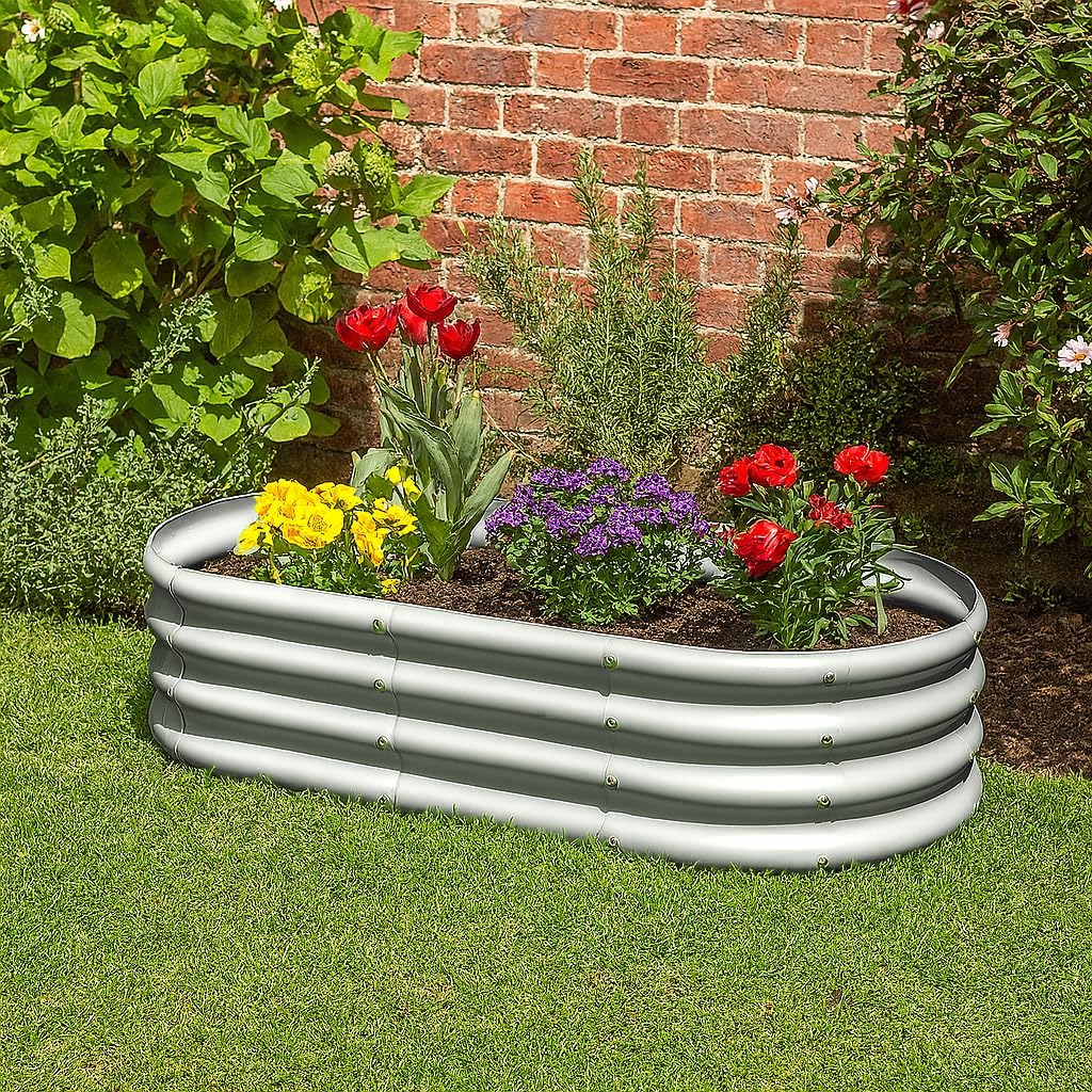 Large Raised Garden Bed Set 2 Steel Planter 180x90cm Silver