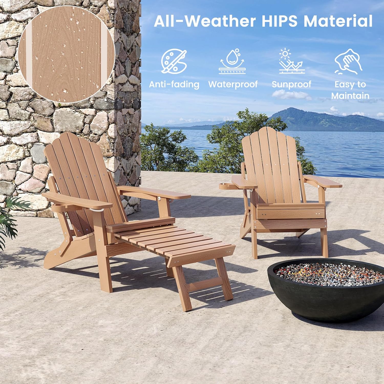 Adirondack Garden Lounge Chair Adjustable Footrest Brown