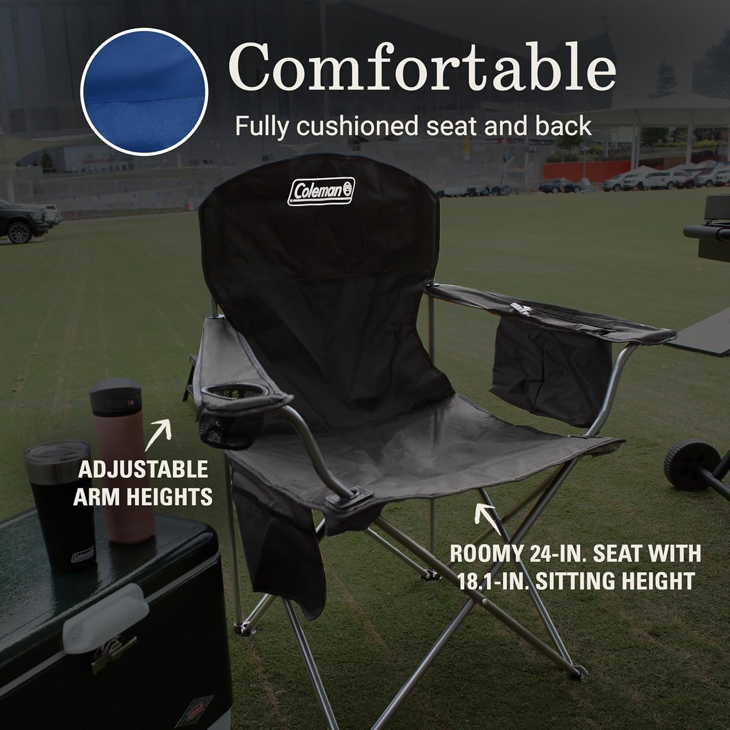 Portable Camping Chair with Cooler Foldable Blue