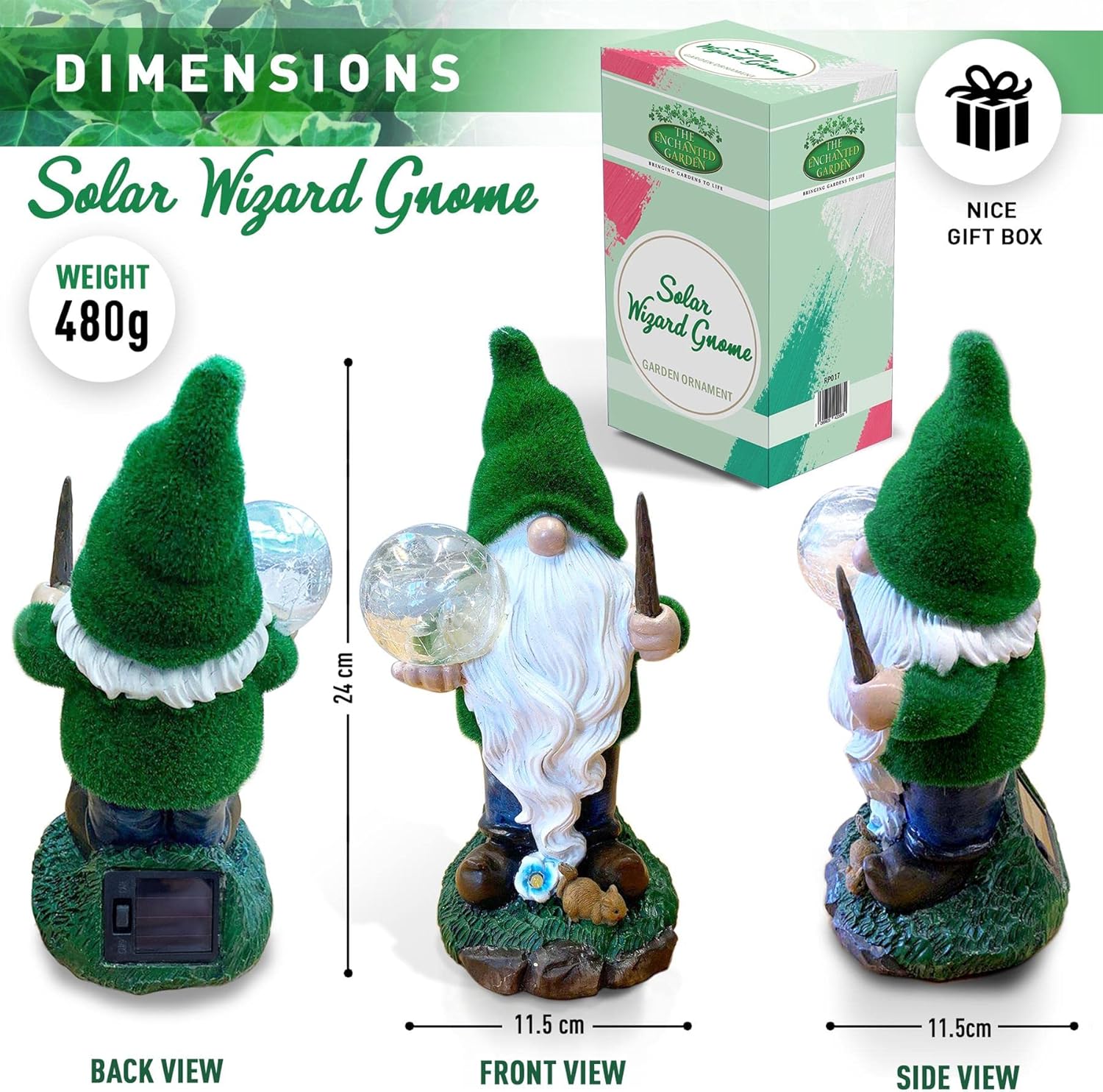 Solar Gnome Wizard Statue LED Light Outdoor Garden Patio Decor