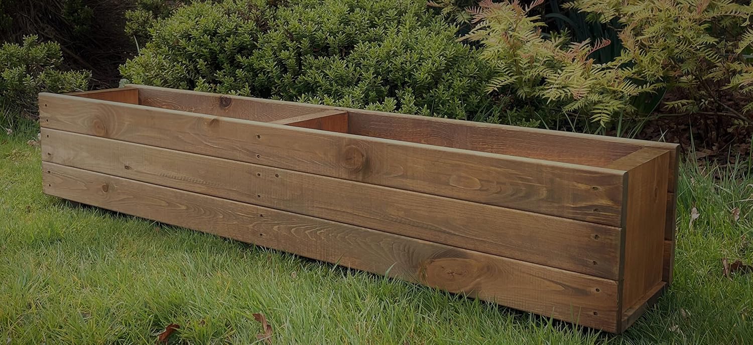 Extra Large Wooden Garden Trough Planter 120cm Brown