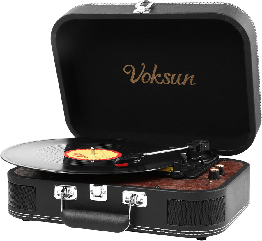 Vintage 3-Speed Record Player with Bluetooth, Built-In Speakers & AUX