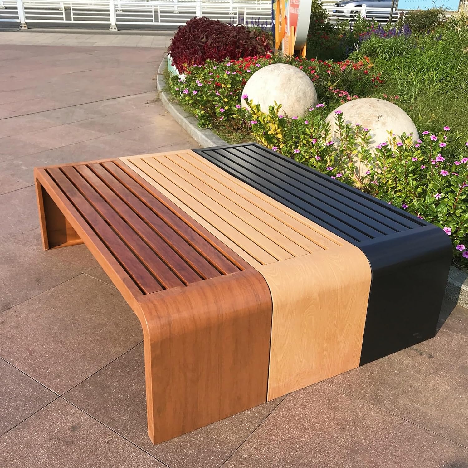 Backless Metal Garden Bench Weatherproof Patio Park Seat Yellow