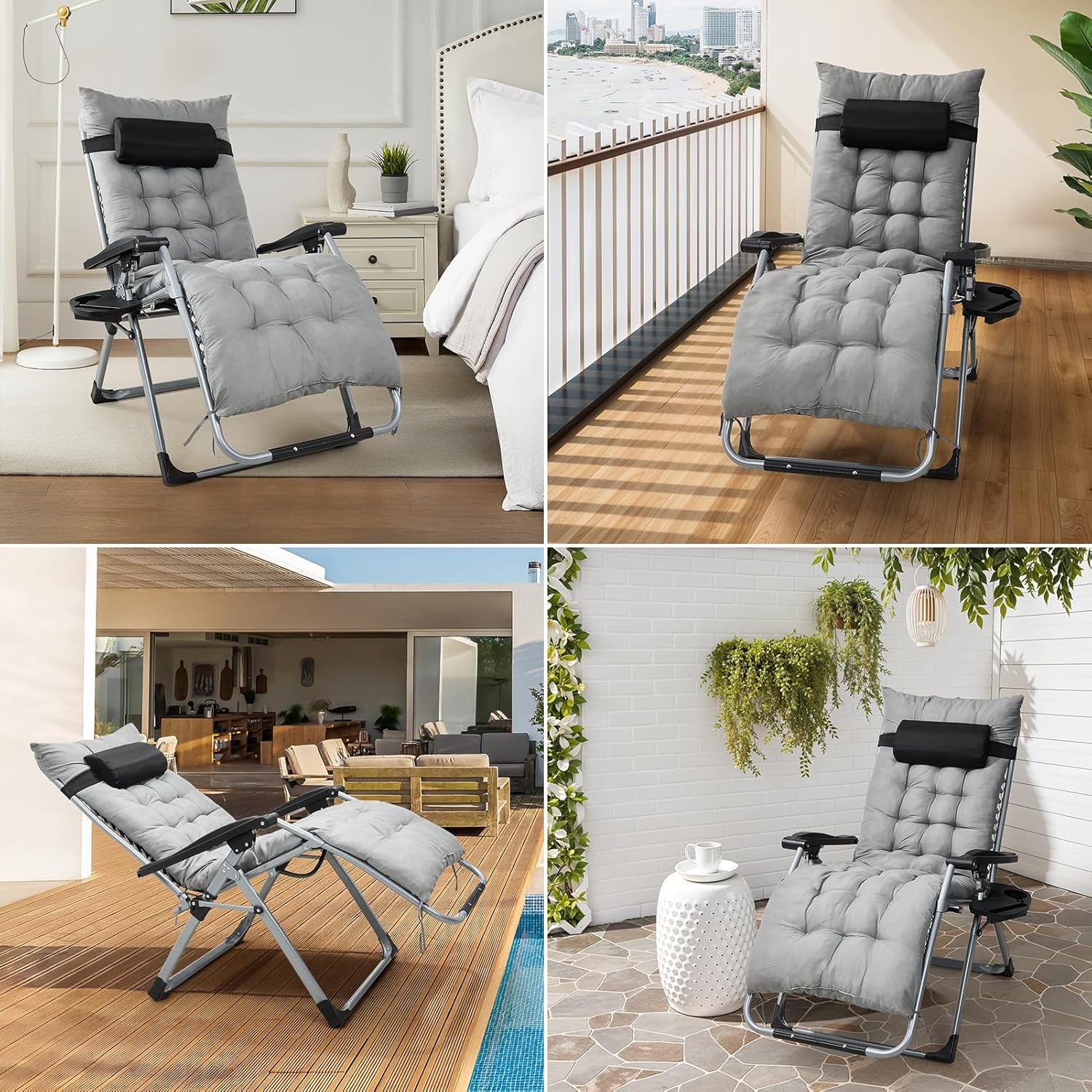 Zero Gravity Recliner Chair Wide Folding Sun Lounger Grey