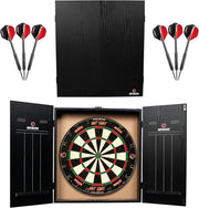 Dart Board Cabinet Set LED Light Scoreboard 2 Darts Wood Home