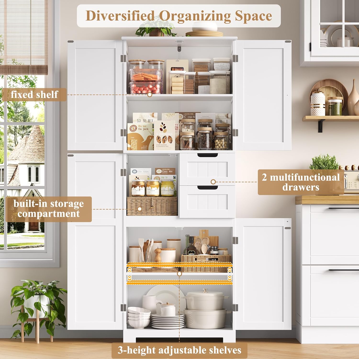 Tall Bathroom Storage Cabinet 2 Drawers Shelves White 164cm