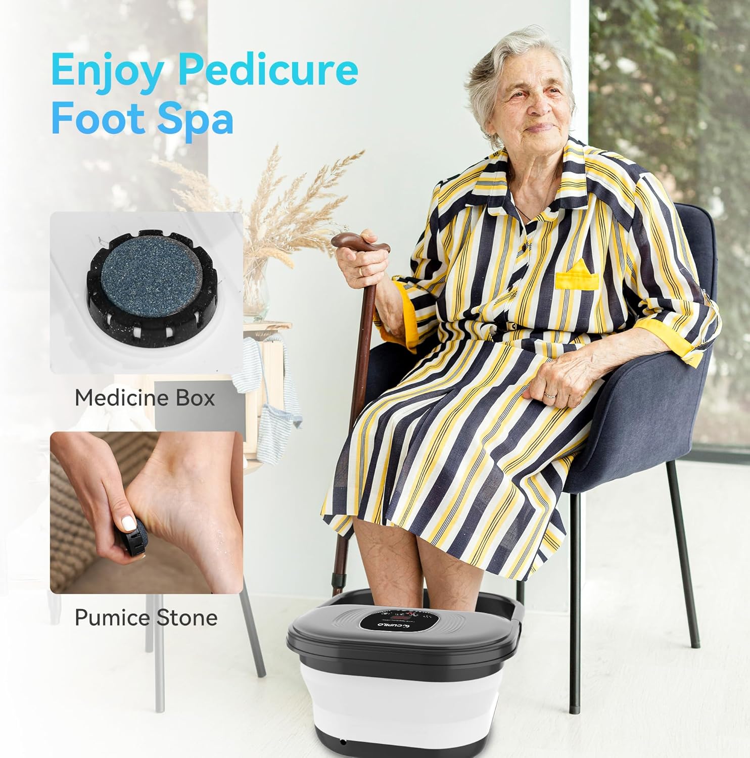 Foldable Foot Spa Bath Heat Bubble Shiatsu Rollers Pedicure