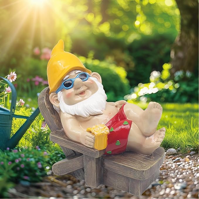 Naughty Sunbather Gnome Statue Funny Home Decor Figurine 21cm