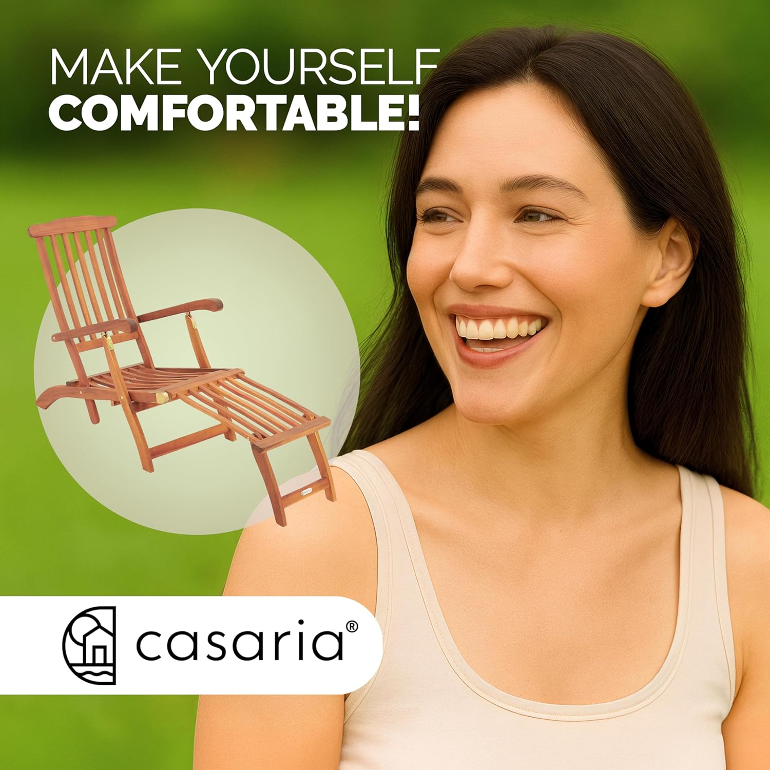 Wooden Sun Lounger Acacia Recliner with Footrest Brown