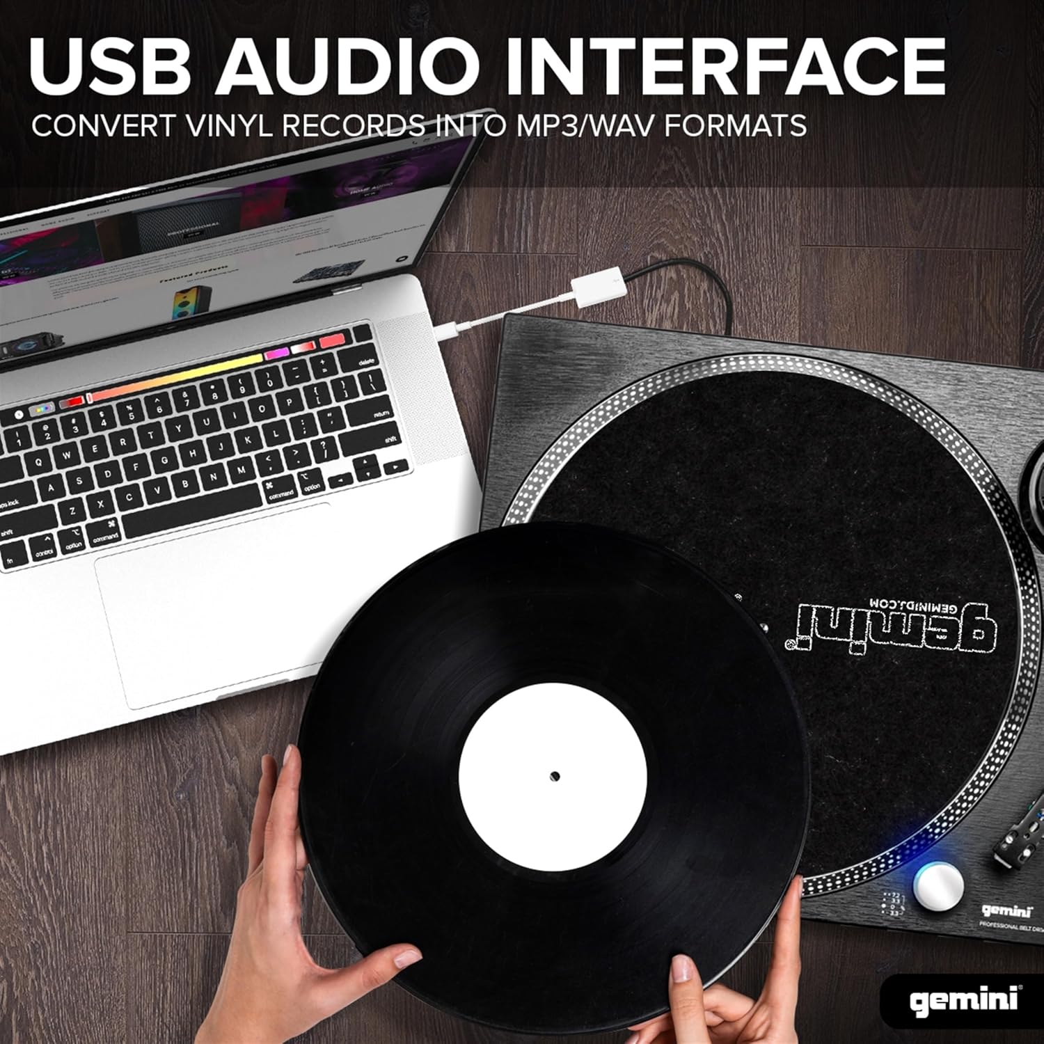 DJ Belt Drive Turntable USB MP3 Recording 2 Speed Black